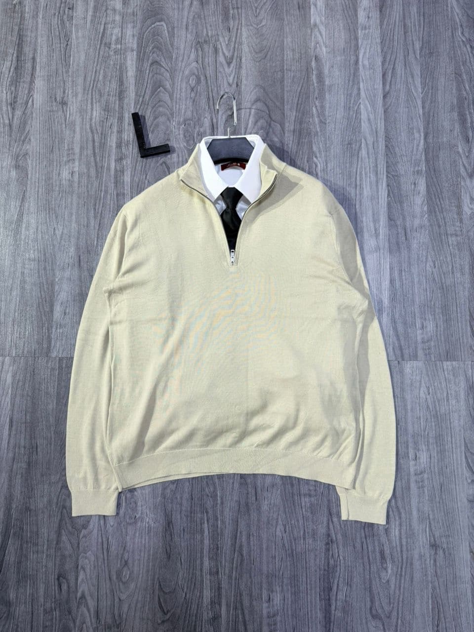 Pull Zippé Beige Clair - View 1
