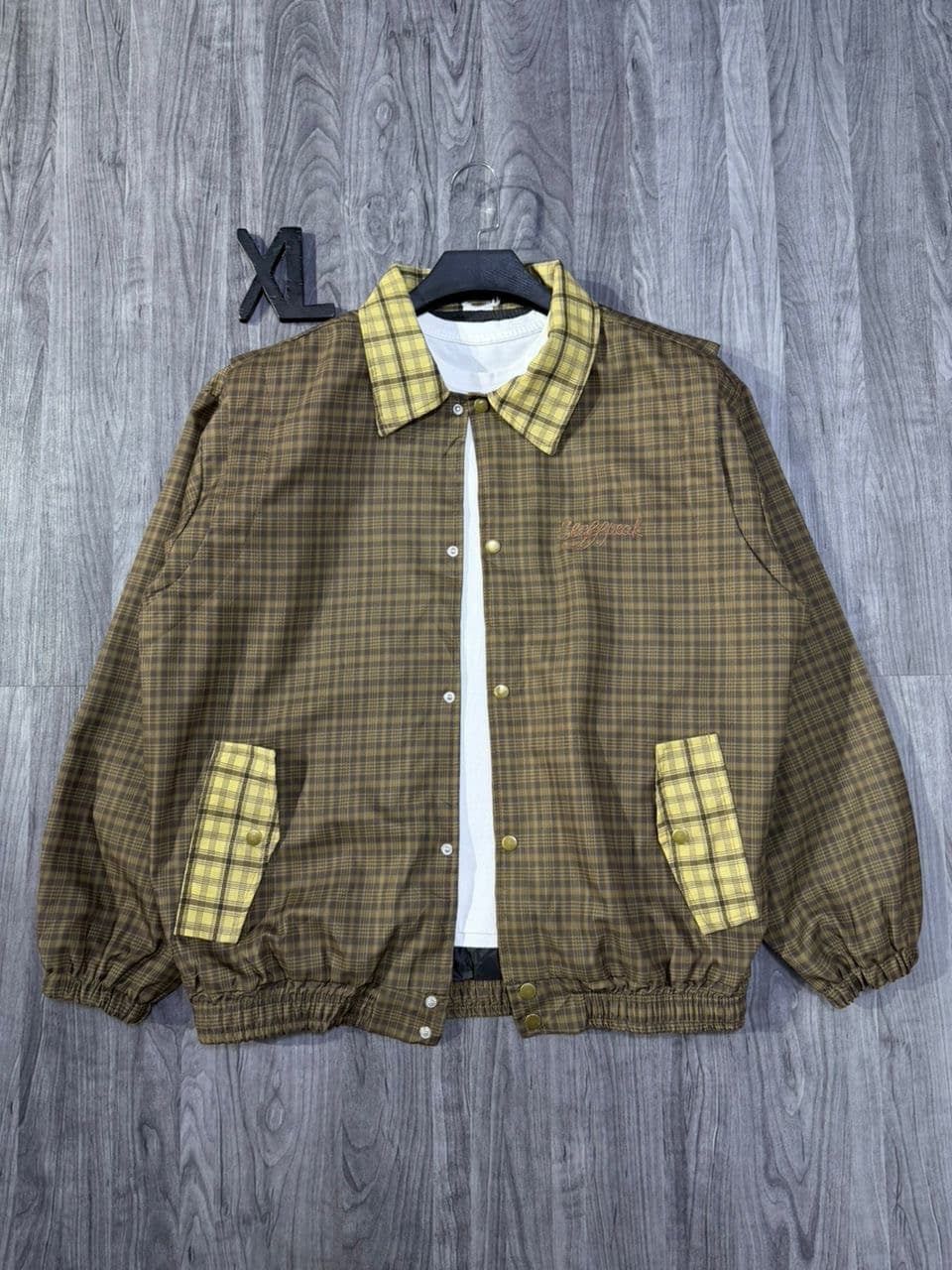 Blouson Vintage Carreaux Marron et Jaune - View 1